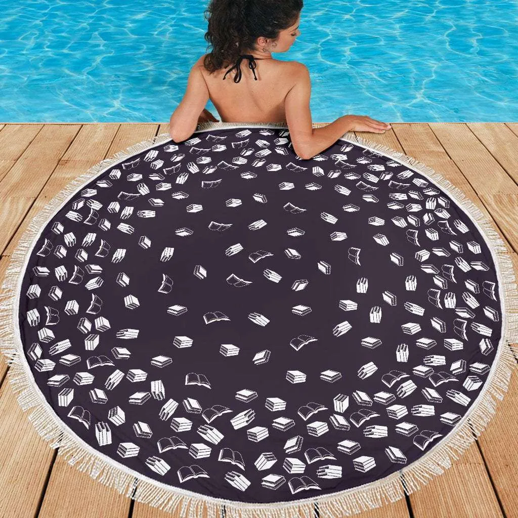 Purple Bookish Round Beach Blanket