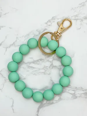 Stretch Wood Bead Wristlet Keychain - Mint