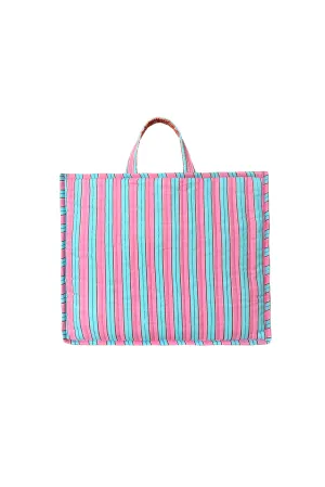 Striped Quilted Tote Bag (Pink & Blue)