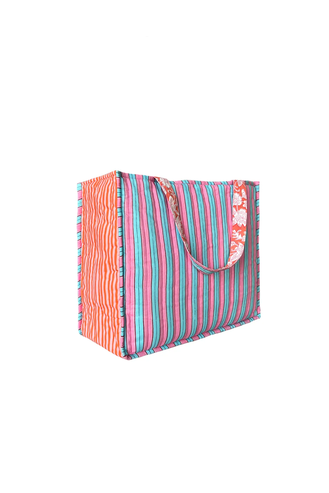 Striped Quilted Tote Bag (Pink & Blue)