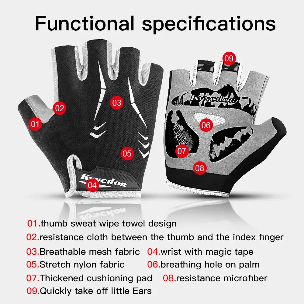 Summer Half Finger Cycling Gloves Breathable Anti Skid Wear Thicken Shockproof Pads Sports Riding Bicycle Motorbike Gloves Men