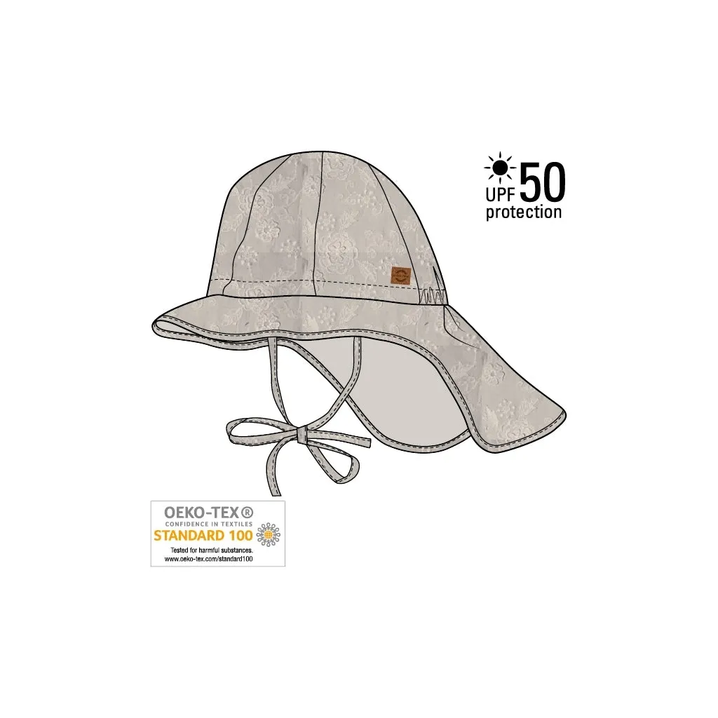 Summerhat Long Neck UPF50  w. Embroidery - White