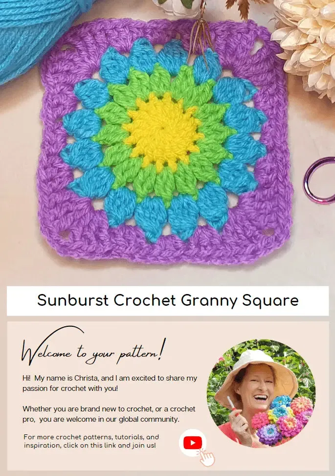 Sunburst Crochet Granny Square – Vibrant and Easy Pattern