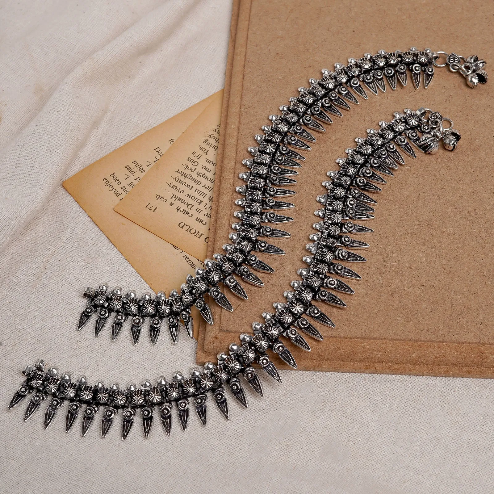 Teejh Rasa Silver Oxidised Anklets