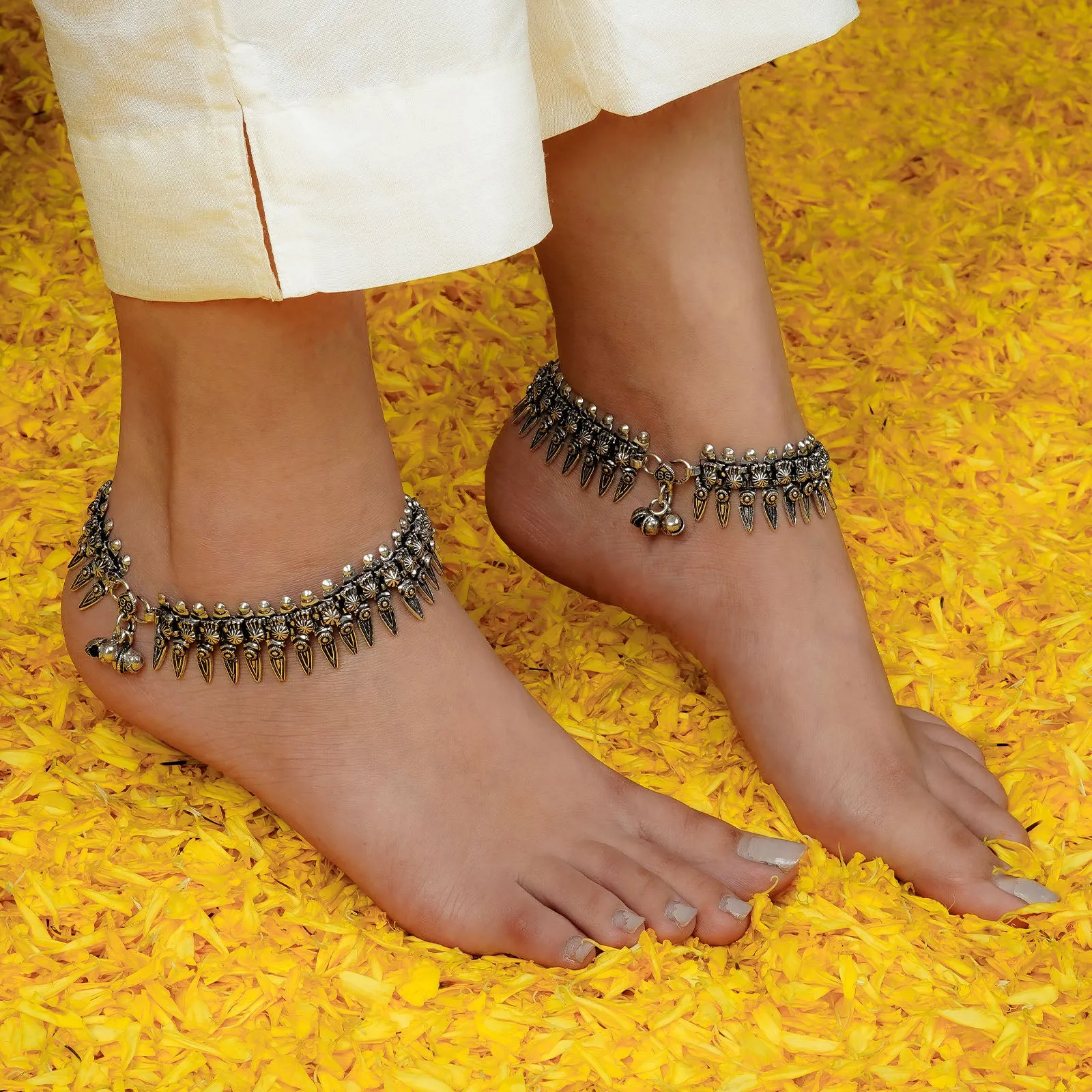 Teejh Rasa Silver Oxidised Anklets