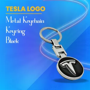 Tesla  Logo Metal Keychain Keyring - Black