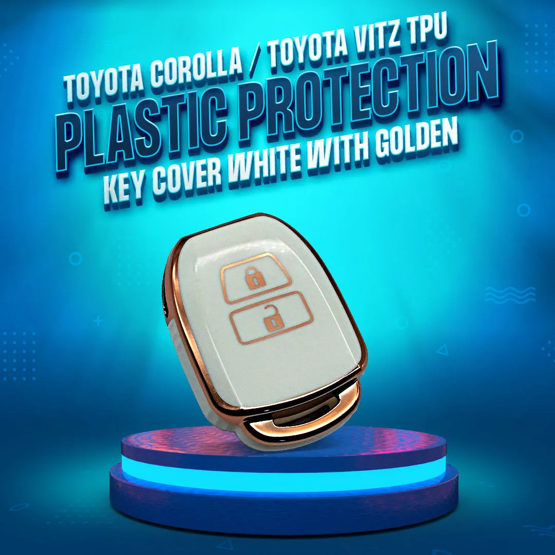 Toyota Corolla / Toyota Vitz TPU Plastic Protection Key Cover White With Golden 2 Buttons