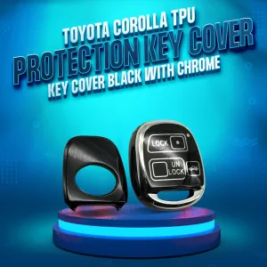 Toyota Corolla TPU Plastic Protection Key Cover Black With Chrome 3 Buttons - Model 2006-2008