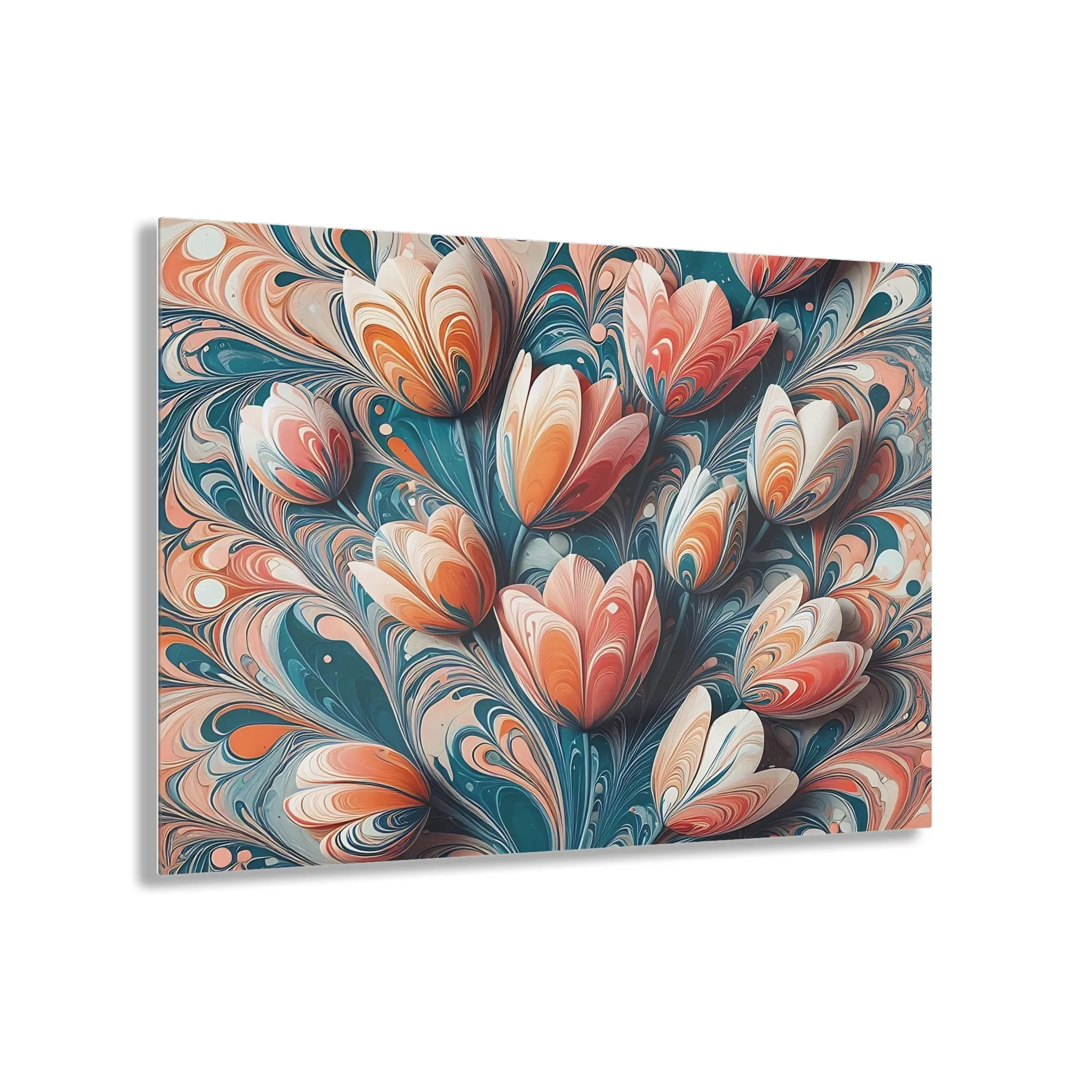 Traditional marbling art tulip pattern design Acrylic Prints