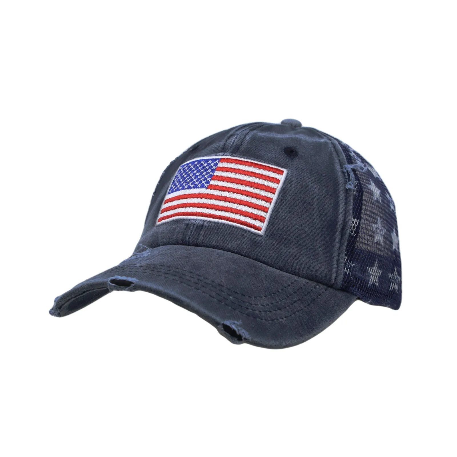 Vintage Baseball Cap USA Flag Mesh Trucker Ponytail Hat YZ10089