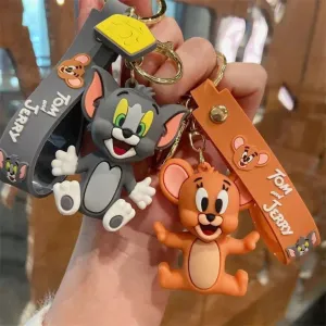 Whimsical 3D Rubber Silicon Cartoon Keyrings - Tom /Jerry ( Pack of 1 )