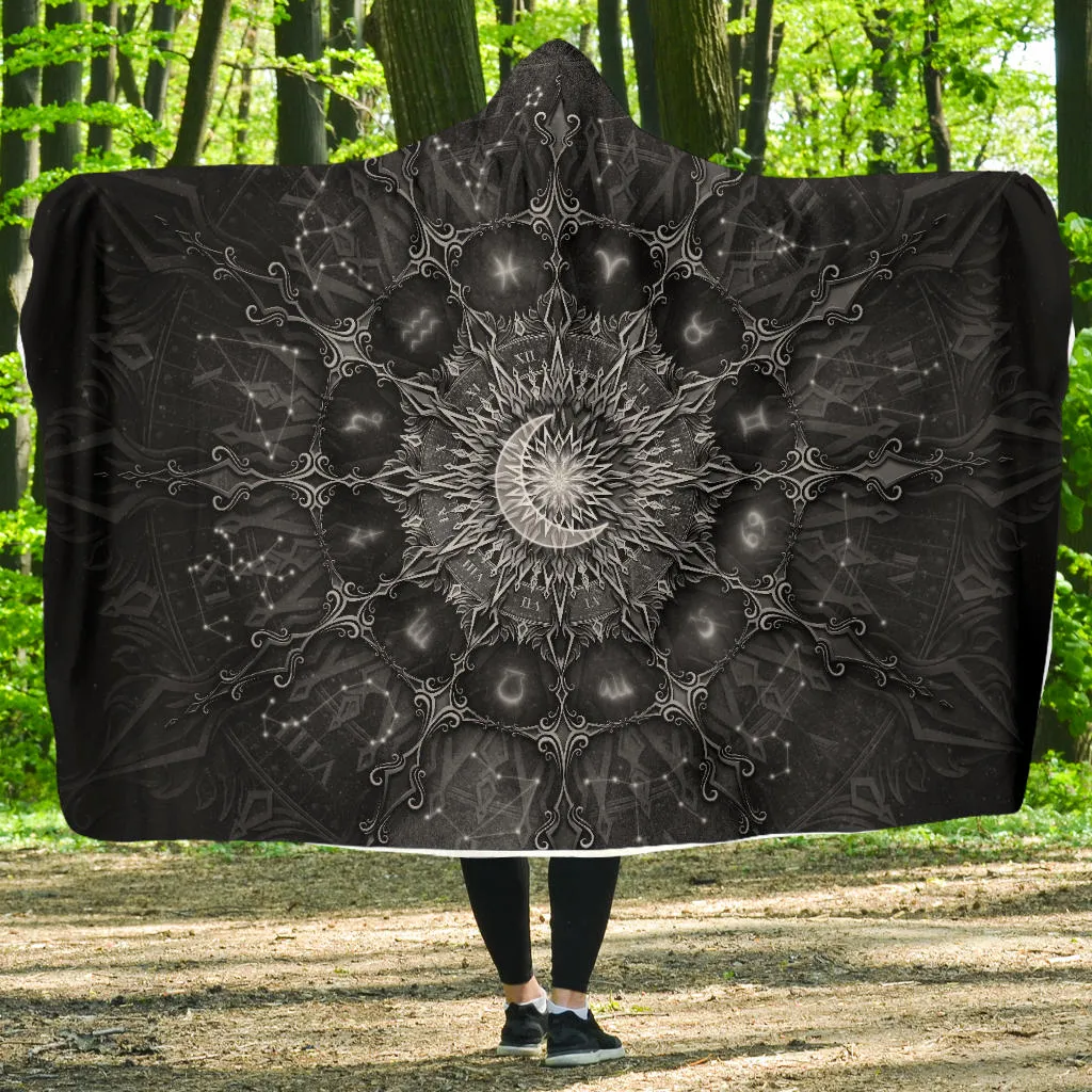 Zodiac Calendar Mandala - Black | Hooded Blanket | Mandalazed